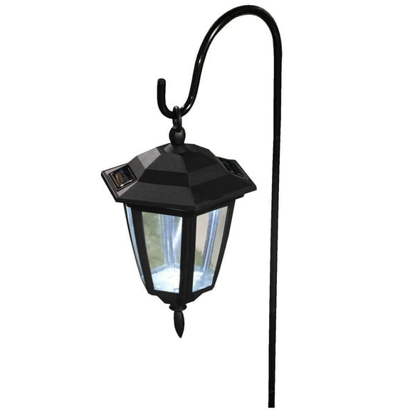 Solar Hanging Light, Black, LED, Water Resistant, 9" H x 5.5" W x 6.5" D, Path & Landscape Light