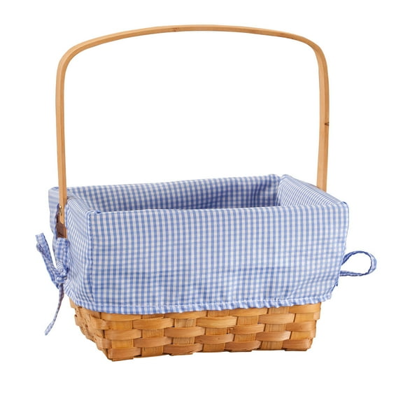 Blue Gingham Wicker Easter Basket