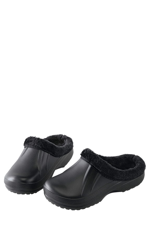 Womens Fleece Lined Clogs for Indoor and Outdoor Use, Black, Size 11