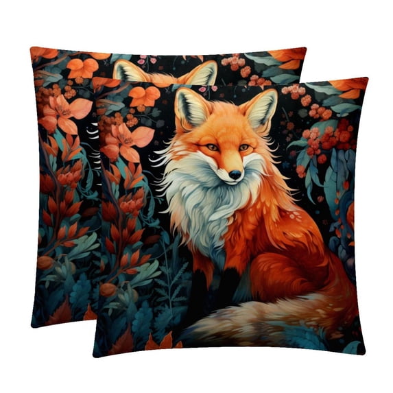 Fox Velvet Throw Pillow Covers Set of 2 - Unique Patterns, 16x16/18x18/20x20 Inches,for Home Decor, Sofa, Bed - Pillow Inserts Included
