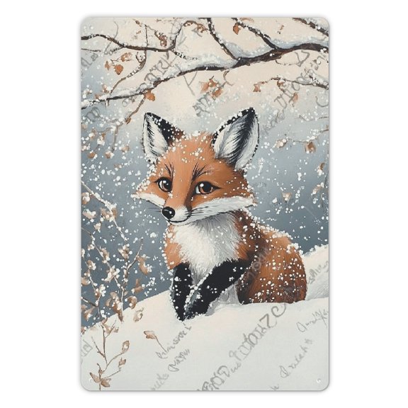 Fox Vintage Metal Sign 8x12 Inches - Animal-Inspired Rustic Fox Decor for Home or Cabin