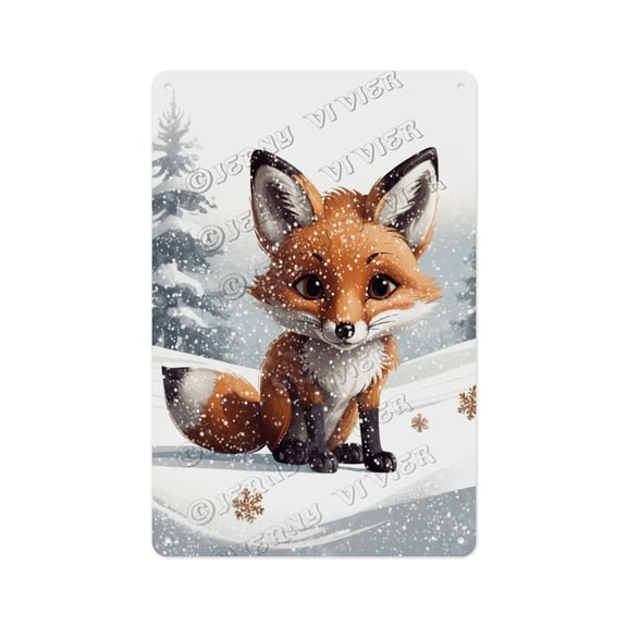 Fox Vintage Metal Sign 8x12 Inches - Animal-Inspired Rustic Fox Decor for Home or Cabin