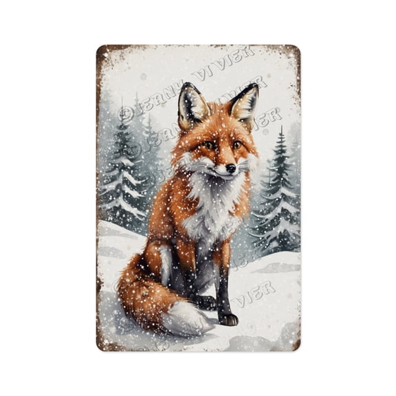 Fox Vintage Metal Sign 8x12 Inches - Rustic Fox Sign for Home, Office, or Garden, Gift for Fox Lovers