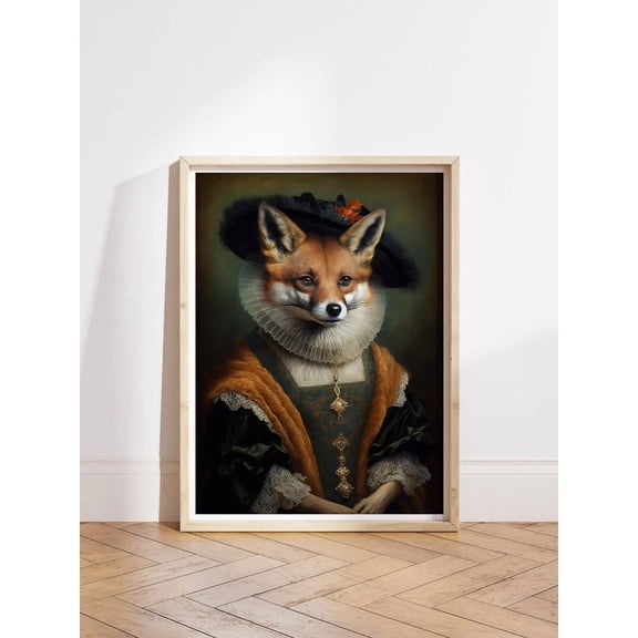Fox Vintage Royal Animal Portrait Poster, Unframed Size 12x18