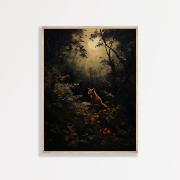 Fox Wall Art Moody Night Forest Scene Home Decor