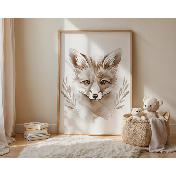 Fox Wall Art, Sepia Animal Print, Modern Rustic Botanical Decor, Living Room Housewarming Poster Unframed Paper Print