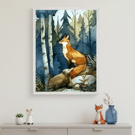 Fox Wall Art Style Forest Animal Nursery Decor Woodland Wildlife Illustration Unframed Paper Print