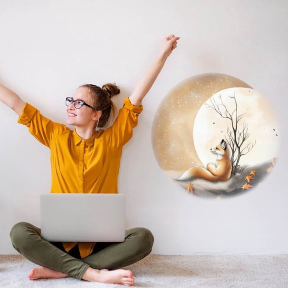 Fox Wall Stickers Moonlight Self Adhesive Cartoon Wall Decals Patchwork Waterproof Peel and Stick Vinyl Art Decoration 60x60CM