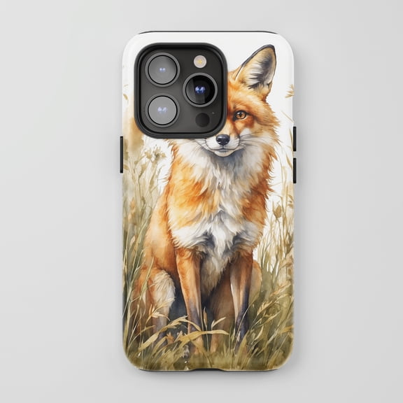 Fox Wildlife Watercolor Art Vibrant Orange Tough Phone Case, Dual Layer Shock Absorbing Protective Hard Shell Cover, Compatible with iPhone 16 Pro Max