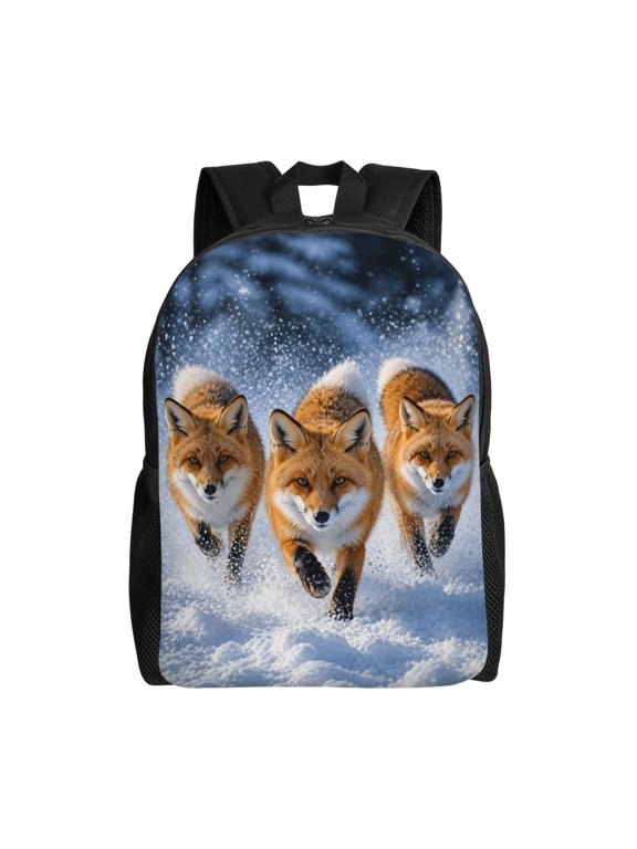 Fox Winter Backpack Full Front Print Travel Laptop Bag for Men and Women