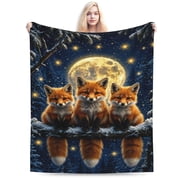 Fox Winter Moon Blanket Gift Throw Blanket Cozy Soft Woodland Home Decor Gift for Fox Lovers Women 50x40