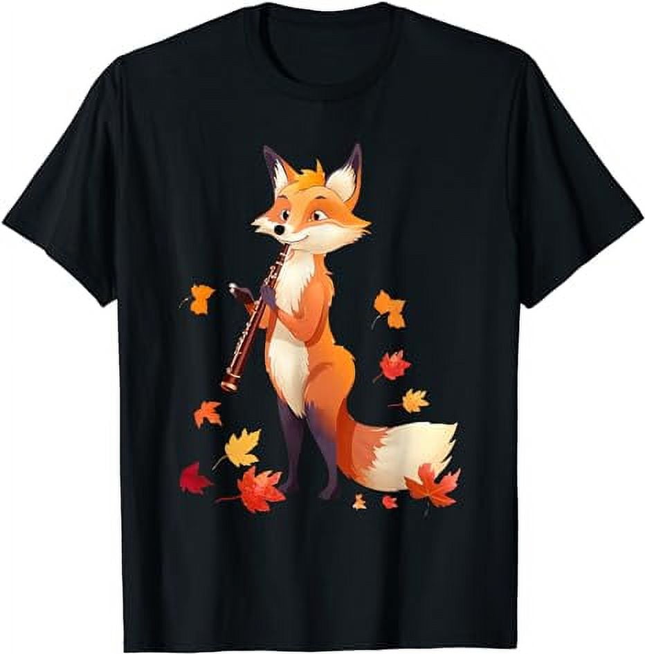 Fox With A Maple Leaf Tail Playing The Oboe Cottagecore TShirt