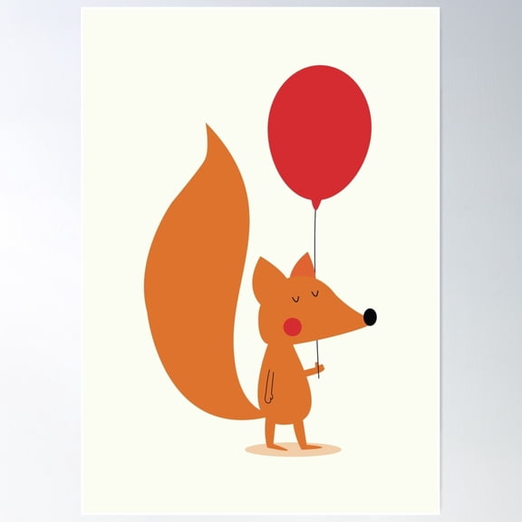 Fox With A Red Balloon Poster Wall Art, Modern Wall Decor For Living Room Bedroom, 16x24 UNFRAMED
