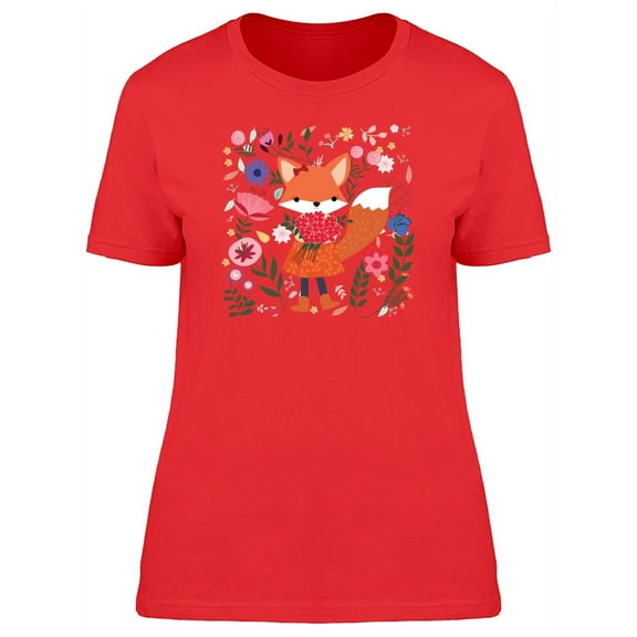 Fox With Flowers On Garden T-Shirt Women -Image by Shutterstock, Female Large