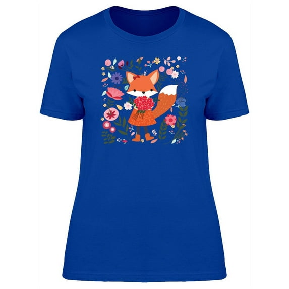 Fox With Flowers On Garden T-Shirt Women -Image by Shutterstock, Female XX-Large