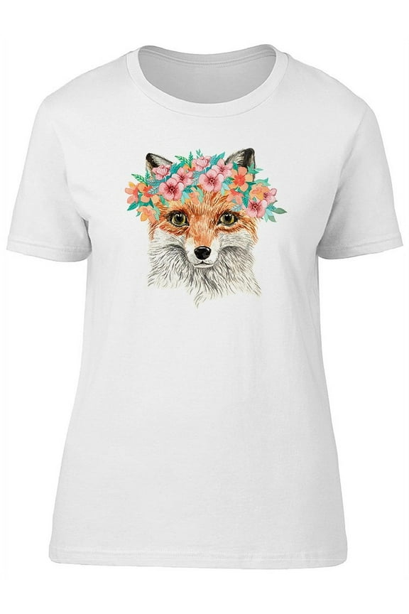 Fox With Flowers On His Head T-Shirt Women -Image by Shutterstock, Female x-Large