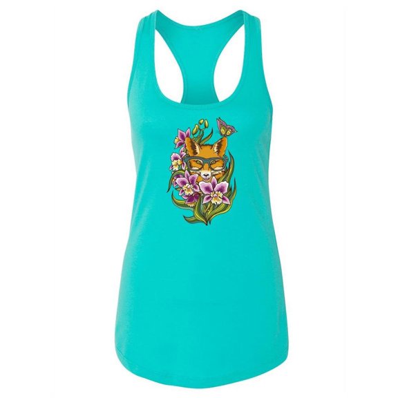 Fox With Flowers Racerback Tank Women -Image by Shutterstock, Female x-Small