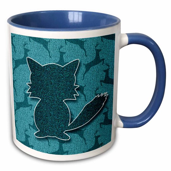 3drose, Fox with Leaping Deer in the Wild in Teal Outdoor Cabin Theme, 11oz Two-tone Blue Mug