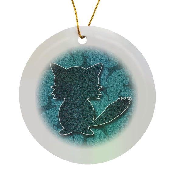 3drose, Fox with Leaping Deer in the Wild in Teal Outdoor Cabin Theme, Circle Porcelain Ornament