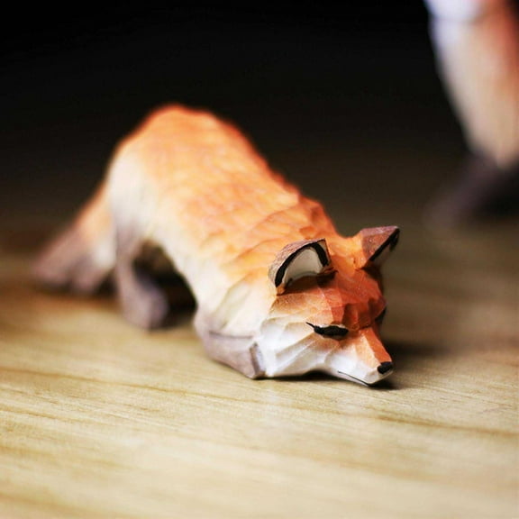 Fox Wood Art Figurine Handmade Unique Original Art Carving Work Statue Decor Small Animal Sculpture Art Wood Carving Miniature (Standing)