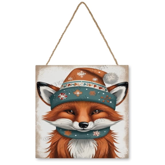 Fox Wood Hanging Sign for Bedroom Living Room, Wood Wall Art, Funny Bathroom Wood Decor Sign, Housewarming Gift 12x12 Inches