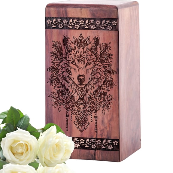Fox Wooden Urns - Cremation Urns For Mom Memory - Memorial Keepsake Urns Box - 10Inch, Large Size - Single 1Pcs