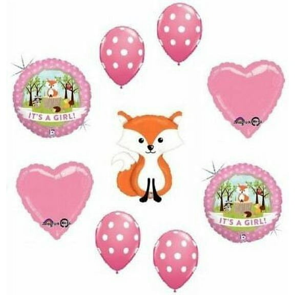 Fox Woodland Animals It's a GIRL Welcome Baby Shower Party Mylar Balloons Set