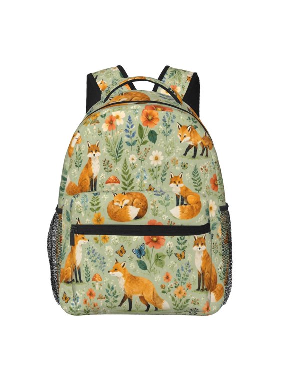 Fox Woodland Floral Backpack Lightweight Travel Bag for Men and Women