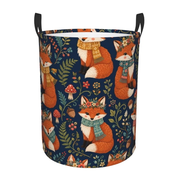 Fox Woodland Folk Pattern Foldable Laundry Hamper with Handle Storage Basket for Clothes Toys & Organizing