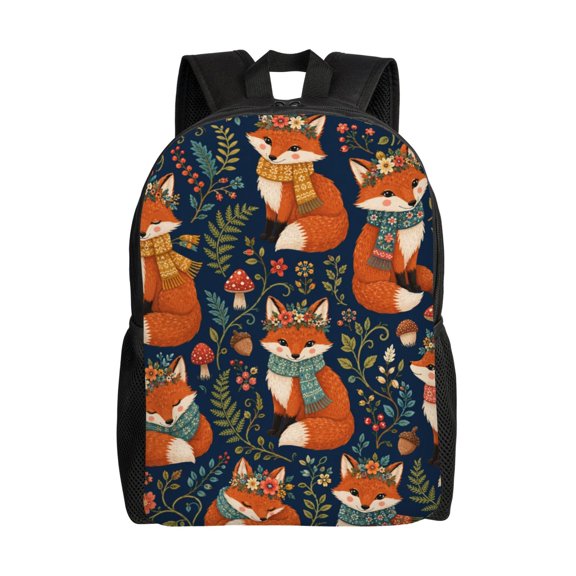 Fox Woodland Folk Pattern Laptop Backpack, Padded 15.6 Inch Computer Compartment, Casual Travel Work Daypack