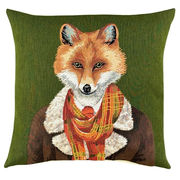 Fox Woodland Woven Decorative Pillow, 17 x 18 in, Cotton Polyester Sewn Closed Decor for Loveseat