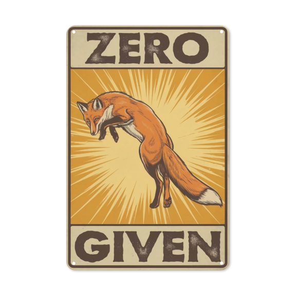 Fox Zero Given Poster metal sign Vintage Attitude Decor Wild Animal Art Perfect Hanging Woodland Cabin Den With Courage Theme Weatherproof Coating Sassy Gift Animal Lover 8x12 inch metal sign