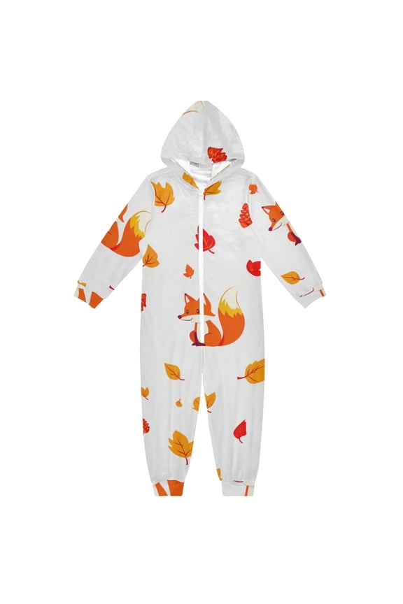 Fox and Falling Leaves One Piece Pajamas Soft Jumpsuit Cozy Sleep and Play Romper Zipper and Pockets 12-13Y