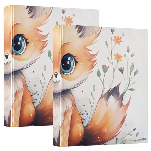 Fox and Flowers Leaves 3 Ring Binders 1.5 inch Hardcover File Folders with Interior Pockets A4 Size Organizer for School Office Hospital Set of 2