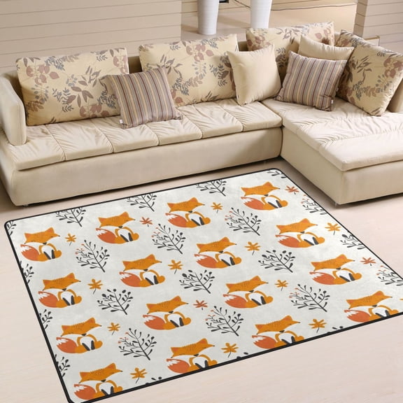 Fox and Leaves Area Rug Washable 80 x 58 Floor Carpet Mat Non Slip for Bedroom Living Room Home Decor