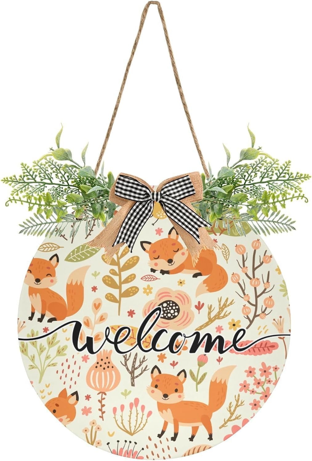 Fox and The Flower Welcome Sign Farmhouse Front Porch Door Hanging ...
