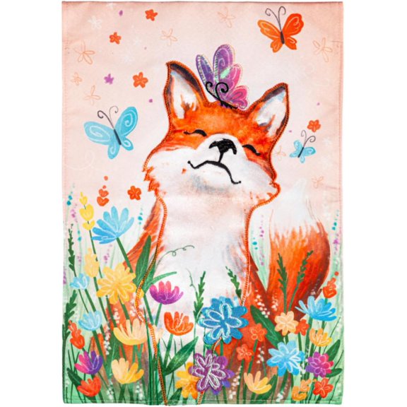 Fox and Wildflowers Linen Spring Garden Flag 12x18 double sided | Small Garden Flags For Outside | Welcome Spring Flag Dcor for Yards Porch Gardens