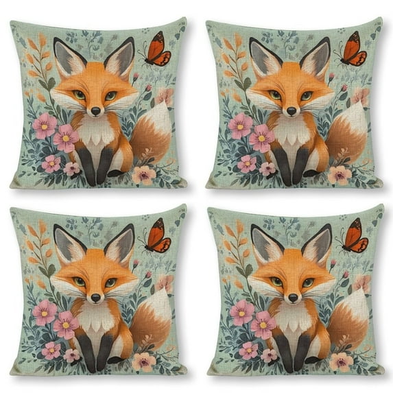 Fox flowers butterfly Linen toss pillowcase decoration pillowcase gifting preferred 20x20 inch cushion cover 4 sets sofa pillowcase sofa bedroom living room car