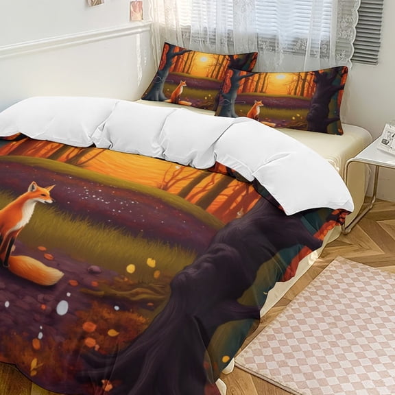 Fox in Autumn Forest Duvet Cover Set Bedding Set Polyester Quilt Cover for Bedroom Decoration