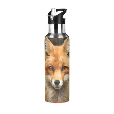 Fox in Autumn Leaves Water Bottles Insulated Thermos Kids Stainless Steel Bottle with Straw Lid Flask Leakproof for Sports Gym 20 oz