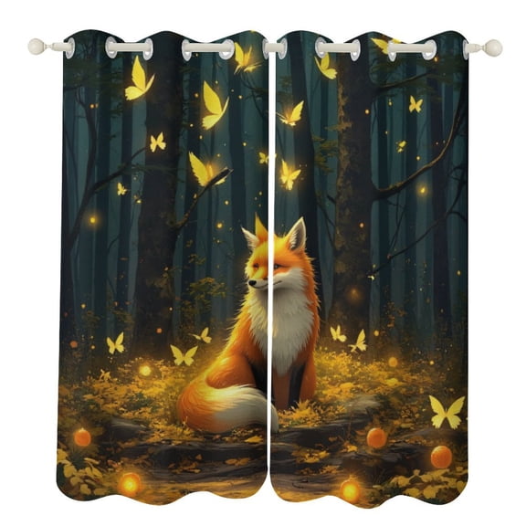 Fox in Enchanted Forest(1) 2 Panels Curtains for Bedroom Living Room Drapes Kitchen Window Curtain Home Decor