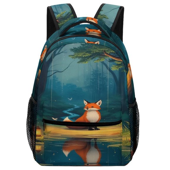 Fox in Enchanted Forest Backpack Men Women Teenage Daypack College Canvas Bags Lightweight