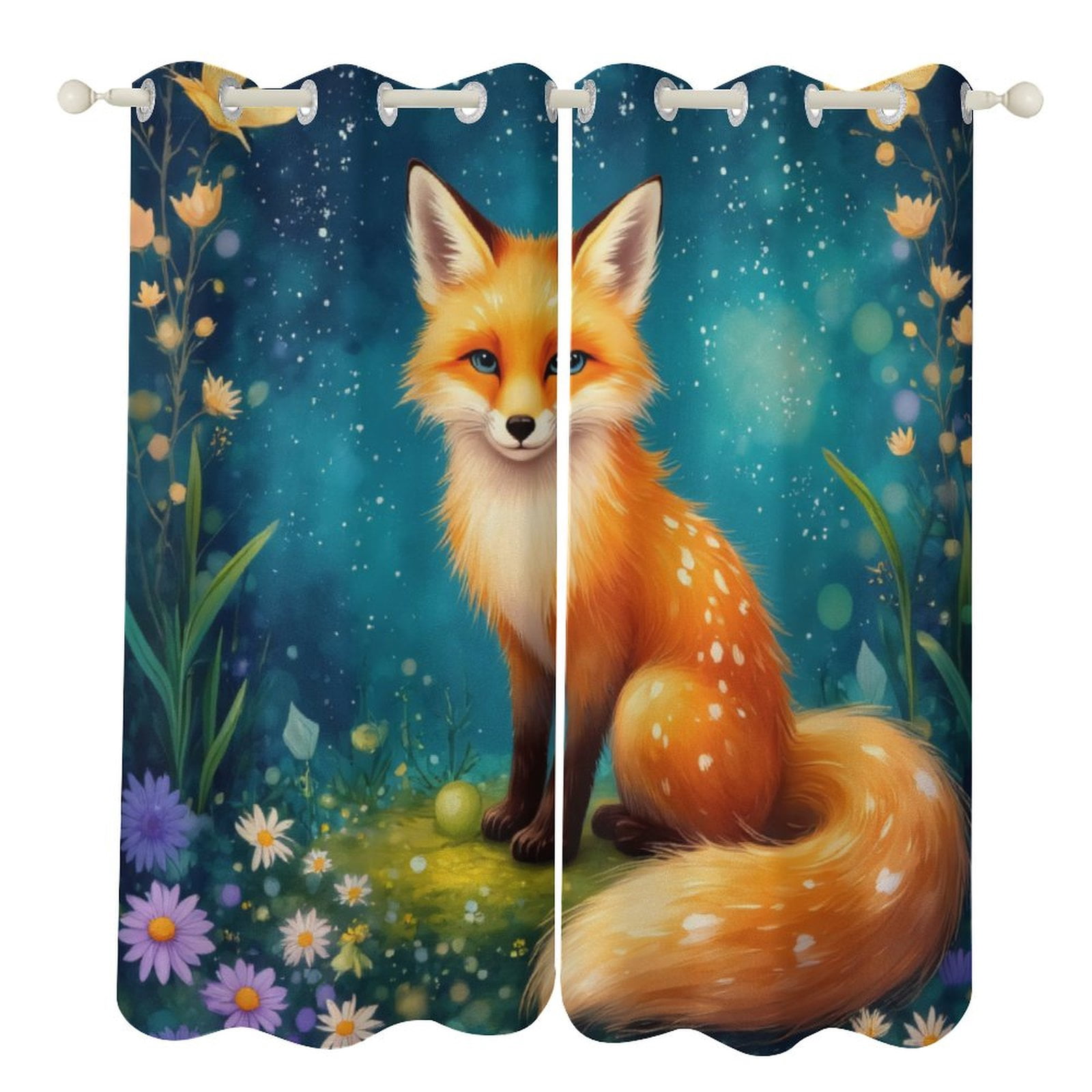 Fox Window Fox in Enchanted Garden 2 Panels 3D Printing Pattern Curtain for ...