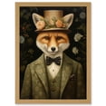 thumbnail image 1 of Fox in Floral Victorian Suit and Top Hat Surrealism Artwork Green Orange Woodland Gentleman Artwork Framed Wall Art Print A4, 1 of 5