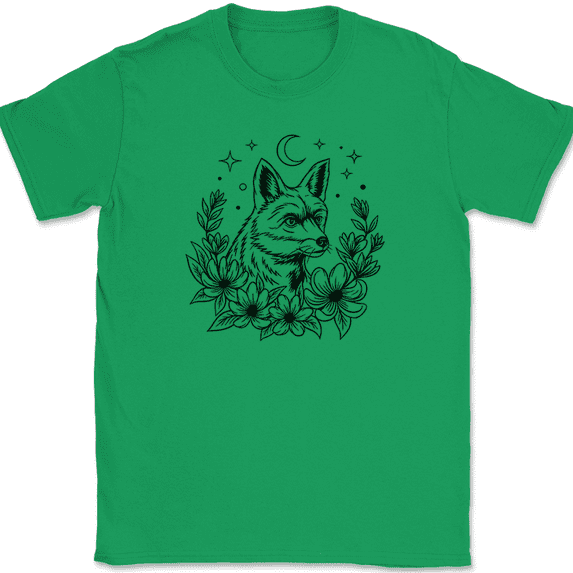Fox in Flowers T-Shirt Funny Beautiful Animal Graphic Tee Gift Trendy Humor - Green, 4XL