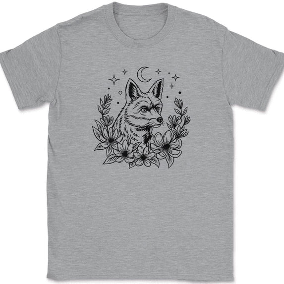 Fox in Flowers T-Shirt Funny Beautiful Animal Graphic Tee Gift Trendy Humor - Heather Grey, S