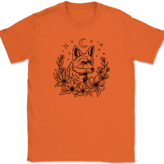 Fox in Flowers T-Shirt Funny Beautiful Animal Graphic Tee Gift Trendy Humor - Orange, L