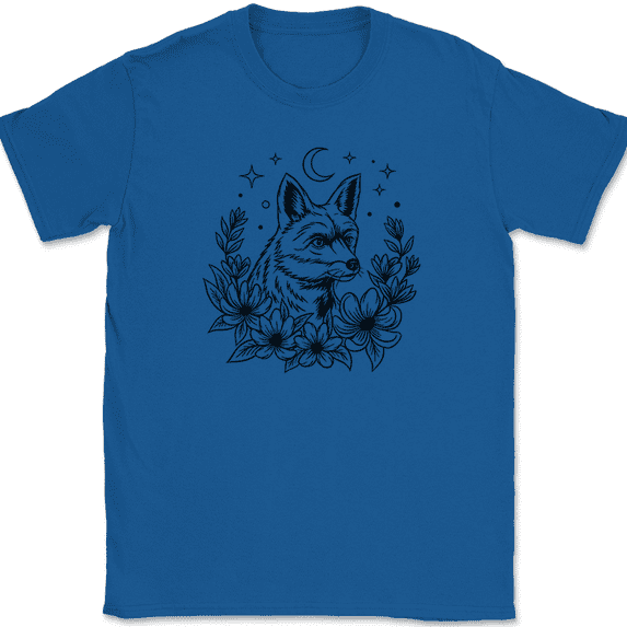 Fox in Flowers T-Shirt Funny Beautiful Animal Graphic Tee Gift Trendy Humor - Royal Blue, 5XL