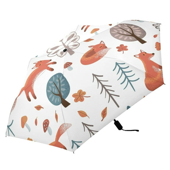 Fox in Forest Compact Folding Umbrella for Rain Windproof Travel Umbrella UPF 50+ Lightweight Packable Arc Size