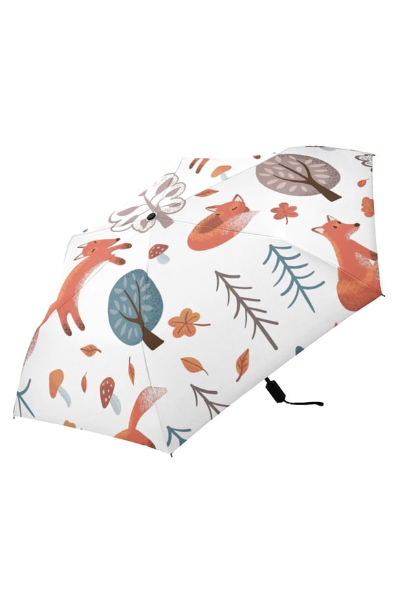 Fox in Forest Compact Folding Umbrella for Rain Windproof Travel Umbrella UPF 50+ Lightweight Packable Arc Size